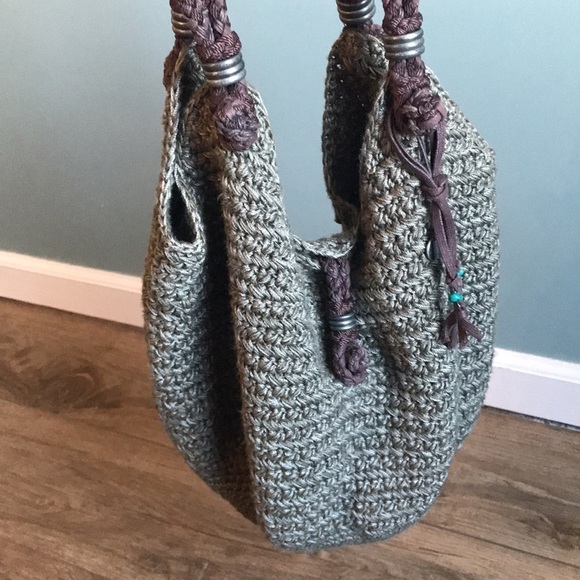 Sakroots | Double handle crochet shoulder bag. Boho hippie earthy rustic - Picture 6 of 14